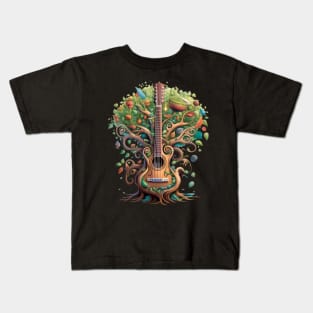 Acoustic Guitar Tree Of Life Guitar Player Nature Guitarist Kids T-Shirt